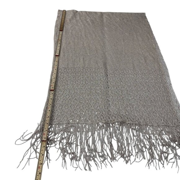 Lightweight Gold Pink Knit Shawl Wrap With Fringe Detailing - Picture 4 of 7